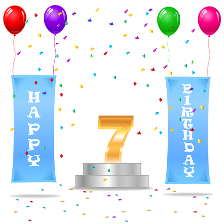 Happy 7 Birthday Shows Happiness Party And Greetingsのイラスト素材