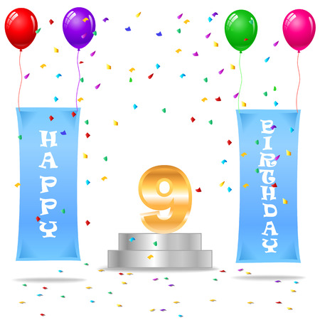 Happy 9 Birthday Shows Happiness Party And Greetingsのイラスト素材