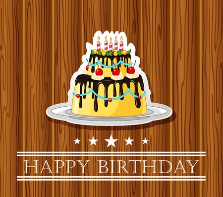 birthday card with colored cake on wood backgroundのイラスト素材