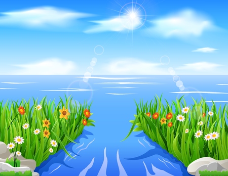 Nature landscape with blue lakeのイラスト素材