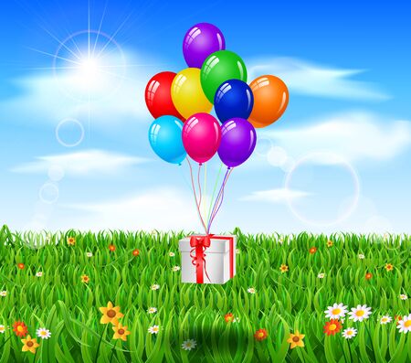 Realistic colorful birthday background with giftのイラスト素材