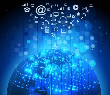 Abstract technology circuit board with world backgroundのイラスト素材