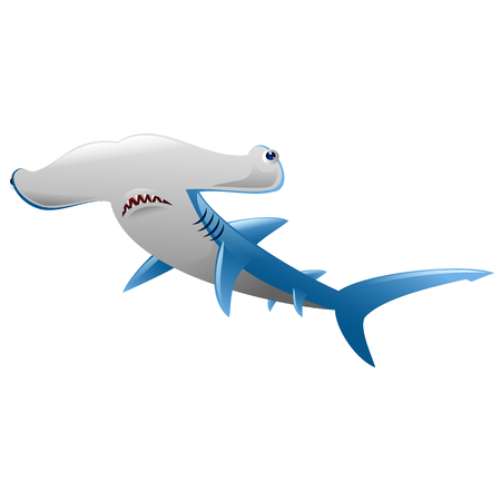 Wild hammerhead shark  attack on white backgroundのイラスト素材