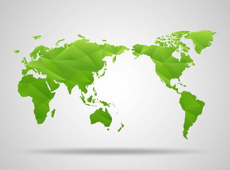 World map. Low poly design. Green origami planet. Vector illustrationのイラスト素材