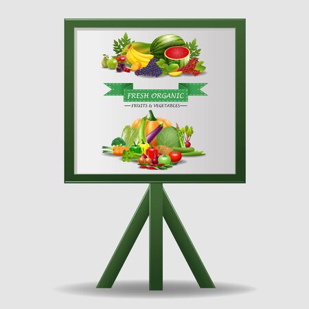 Healthy food, fruits and vegetables, illustration with whiteboardのイラスト素材