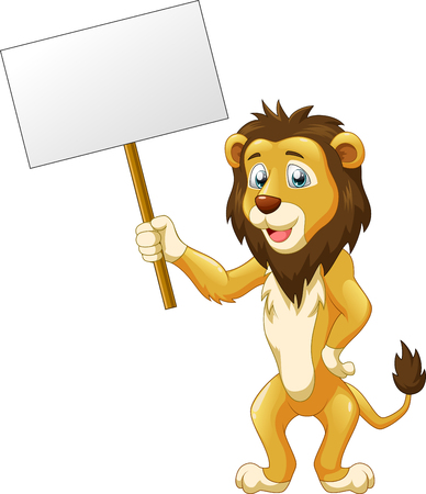 Cute lion cartoon with sign. Vector illustrationのイラスト素材