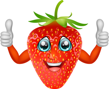 Cartoon strawberry giving thumbs up. Vector illustrationのイラスト素材