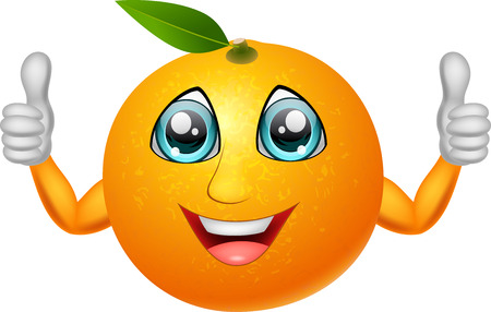 Cartoon orange fruit giving thumbs up. Vector illustrationのイラスト素材