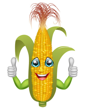 Cartoon corn giving thumbs up. Vector illustrationのイラスト素材