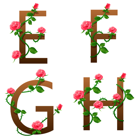 Flowers alphabet with red roses illustrationのイラスト素材