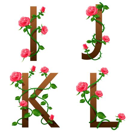 Flowers alphabet with red roses illustrationのイラスト素材