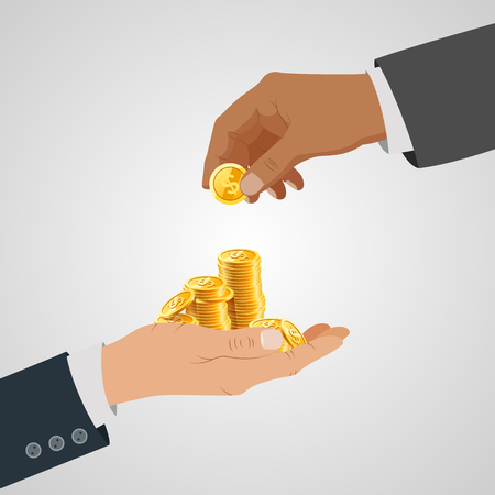 Businessman gives man a gold coin.のイラスト素材