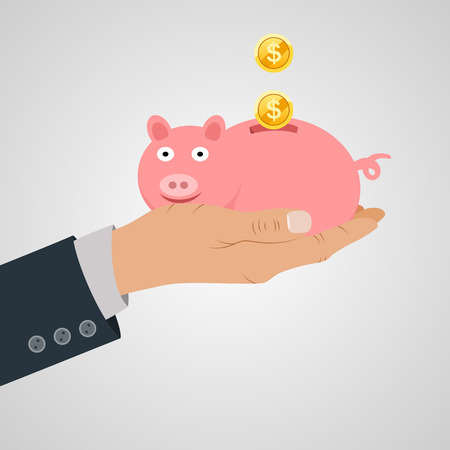 Hand put coin piggy save the money.のイラスト素材