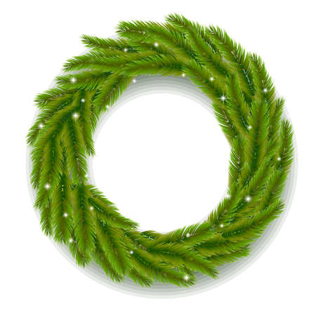 Realistic Christmas wreath covered in snow. Vector illustration.のイラスト素材