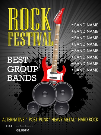 Rock festival banner design template with guitar. Vector illustrationのイラスト素材