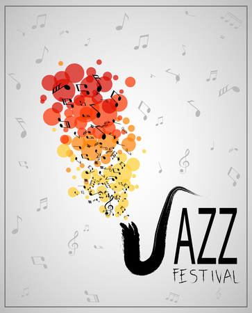 Jazz music festival. Poster template of Saxophone with notes.のイラスト素材