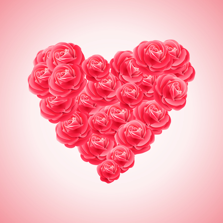 Valentines heart of red flowers roses, isolated on background. Vector illustrationのイラスト素材