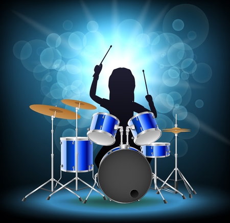 Rock musician drummer famously plays the drums, isolated background. Vector illustrationのイラスト素材
