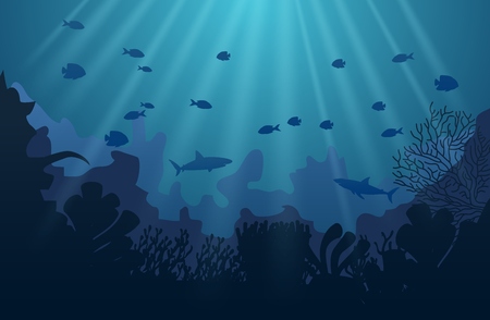 Ocean underwater world with animals, vector illustrationのイラスト素材
