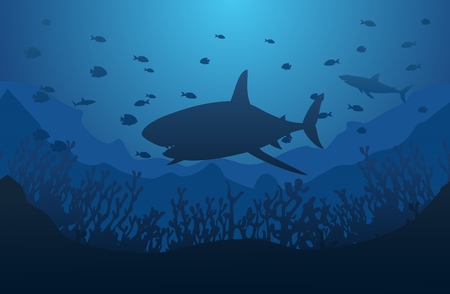 Ocean underwater world with shark, vector illustrationのイラスト素材