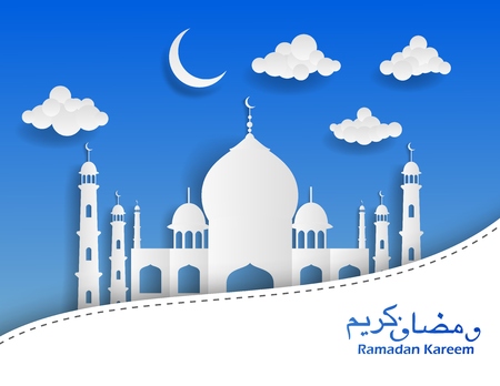 Ramadan Kareem greeting card islamic with silhouette mosque. Vector illustrationのイラスト素材