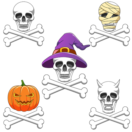 Cartoon skull mascot or Halloween character isolated on white background. Vector illustrationのイラスト素材