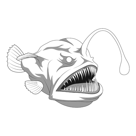Scary anglerfish line art. vector illustrationのイラスト素材