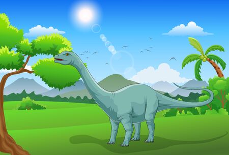 Cute cartoon dinosaur in the jungleのイラスト素材