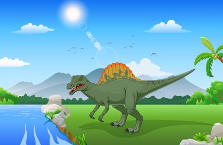Cartoon spinosaurus in the jungleのイラスト素材