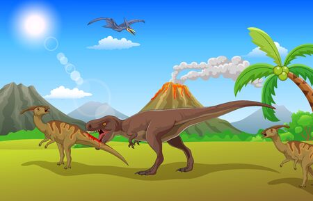 Tyrannosaurus attacks prey in the forestのイラスト素材