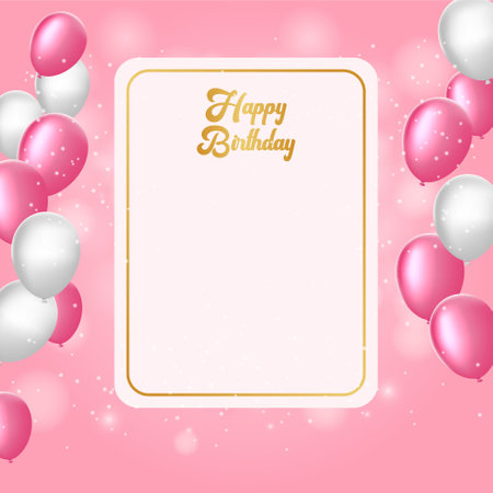 Happy Birthday typography vector design for greeting cards and poster with balloon, confetti and gift box, design template for birthday celebration.のイラスト素材