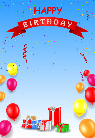 Birthday balloons vector background design. Happy birthday to you text with balloon and confetti decoration element for birthday celebration greeting card design. Vector illustratiのイラスト素材