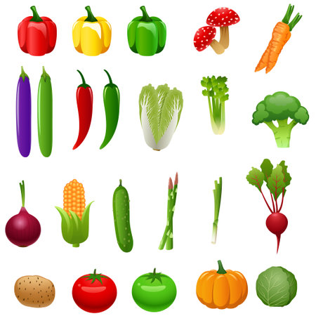 Vegetable icons set. Cartoon set of vegetable vector icons for web designのイラスト素材