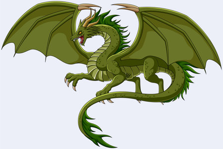 Illustration of a green dragon on a white background, vector illustrationのイラスト素材