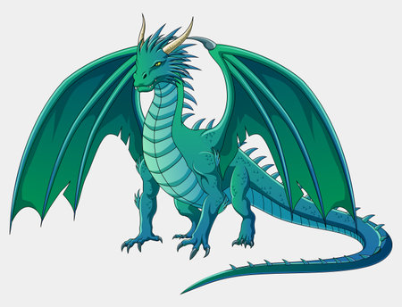 Green dragon on a white background. Vector illustration of a dragon.のイラスト素材