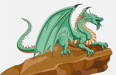Dragon on the rock isolated on a white background. Vector illustration.のイラスト素材