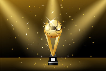 Golden trophy cup with a soccer ball on a gold background. Vector illustration Football themeのイラスト素材