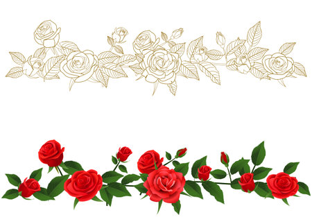 Roses border on white background. Vector illustration. EPS 10.のイラスト素材