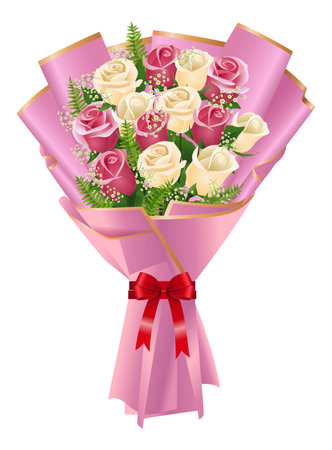 Bouquet of roses isolated on white background. Vector illustration.のイラスト素材