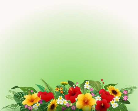 Summer background with flowers and leaves. Vector illustration for your design.のイラスト素材