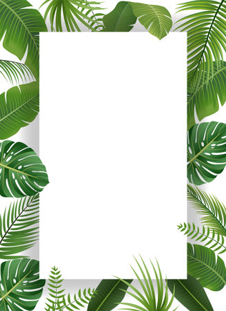 Tropical leaves background with blank paper. Vector illustration EPS10のイラスト素材