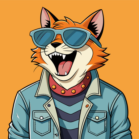Hipster fox with sunglasses and jacket. Vector illustration in cartoon style.のイラスト素材