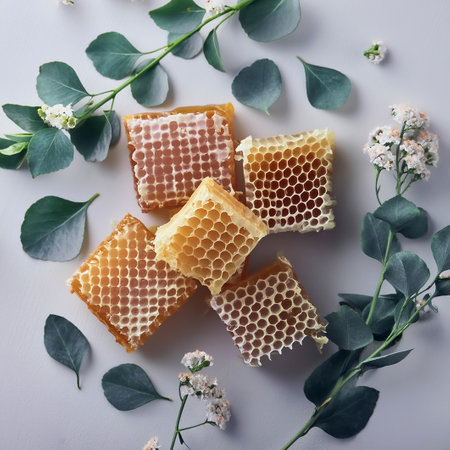 Sweet honeycombs on white background. isolated on white backgroundの写真素材