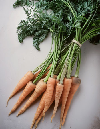 a collection or pile of lots of carrots that have just been harvested and still have traces.