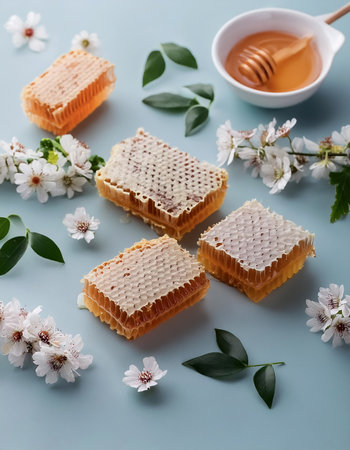 Sweet honeycombs on white background. isolated on white backgroundの写真素材