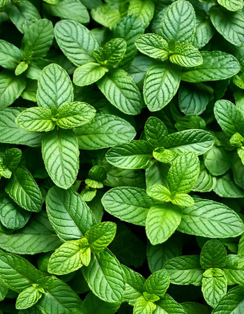 Mint leaves background. Green Peppermint leaves Pattern layout design Top of view.