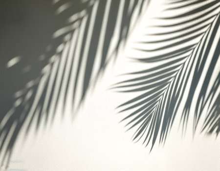 the shadow of coconut leaves on the white wallの写真素材