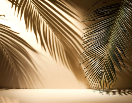 the shadow of coconut leaves on the wallの写真素材
