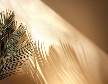 the shadow of coconut leaves on the wallの写真素材