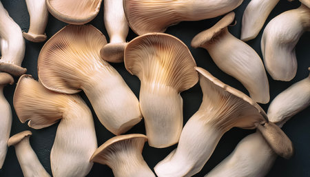 A lots of fresh Organic White pleurotus ostreatusÂ mushroom. pattern texture background.の写真素材